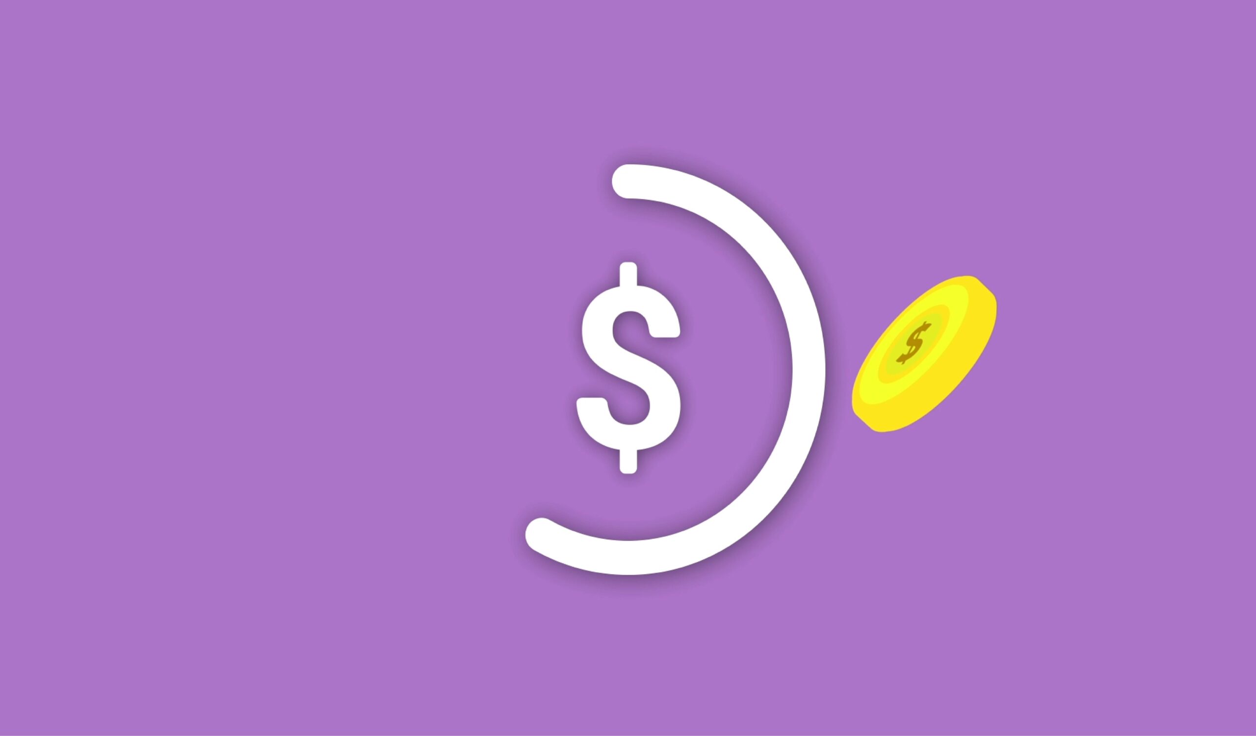 Minimalist design featuring a dollar symbol with a gold coin on a vibrant purple background.